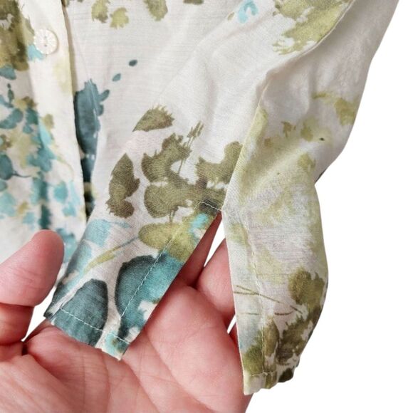 Van Heusen Artsy Watercolor Floral Smock Blouse Cap Sleeve Earthy Green Top Sz M - Picture 11 of 14